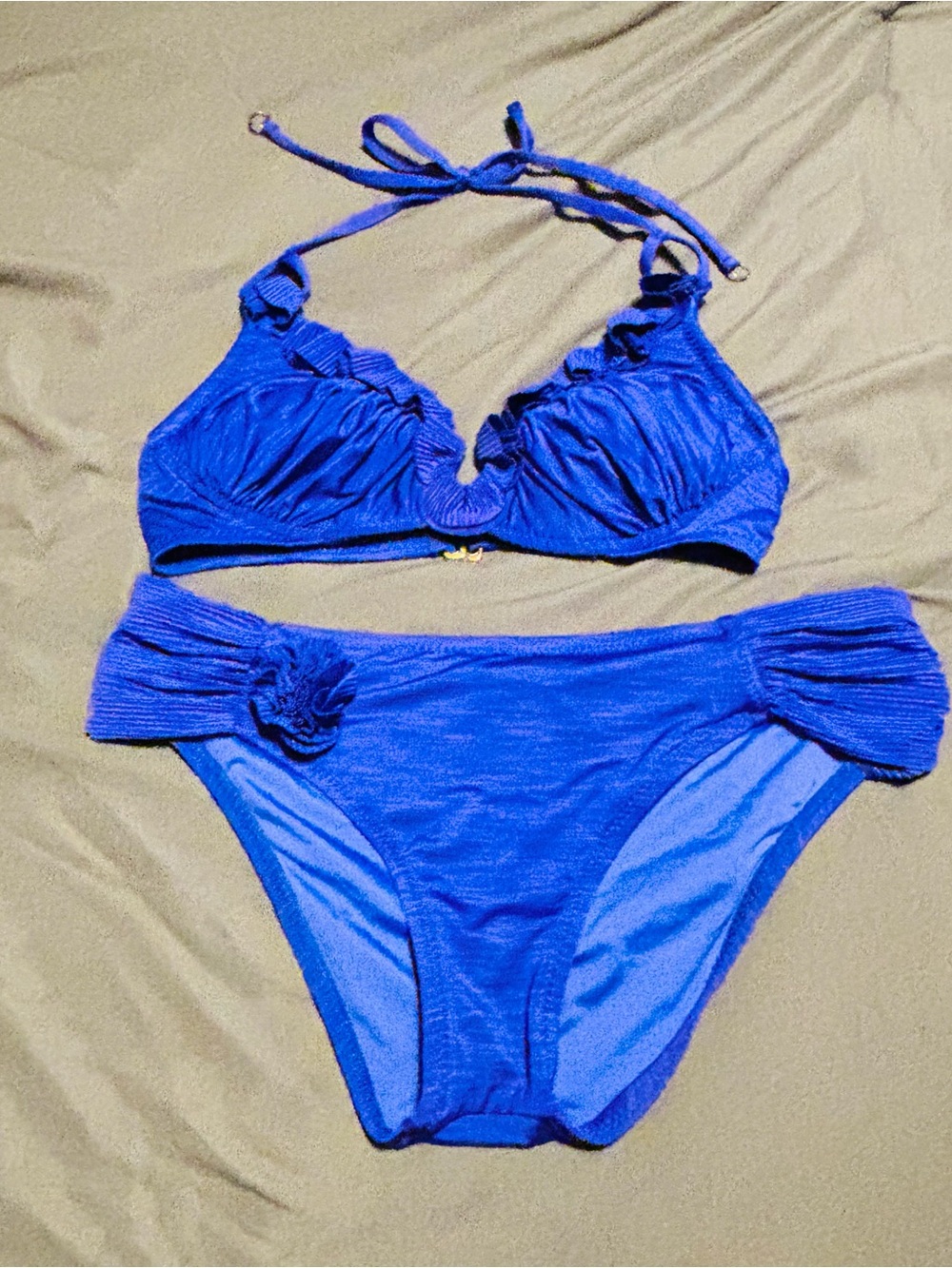 Betsey Johnson Vintage Royal Blue Ruffle Halter Bikini Set S\M